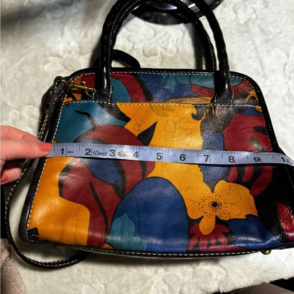 Patricia Nash leather top handle abstract faces crossbody bag